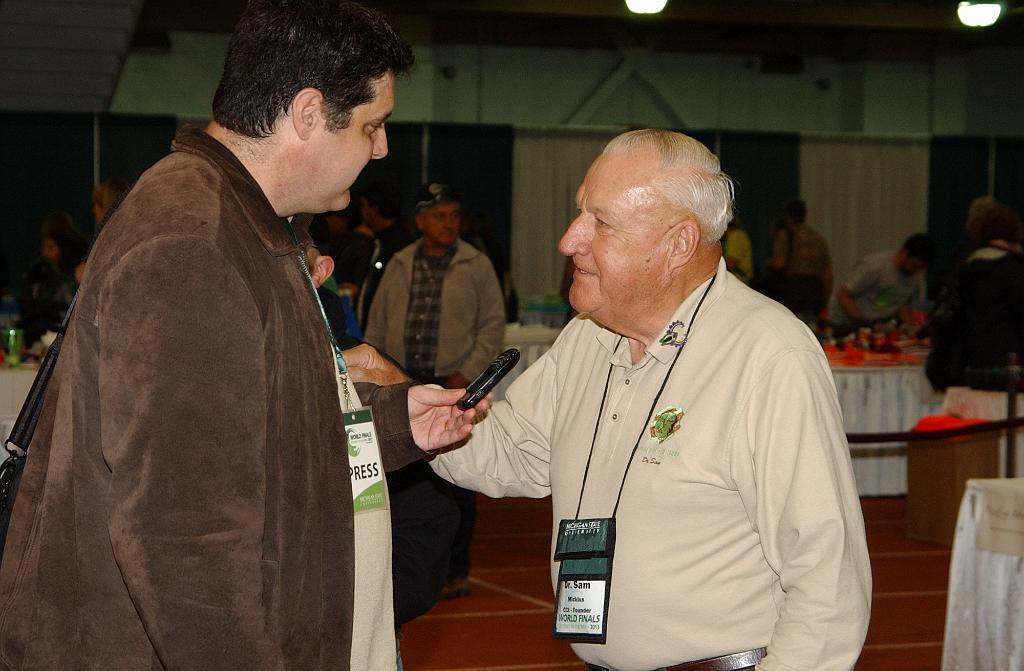 DSC_6127.JPG - Dr. Sam gives a brief interview at the Creativity Festival during the 2013 Odyssey of the Mind world finals.