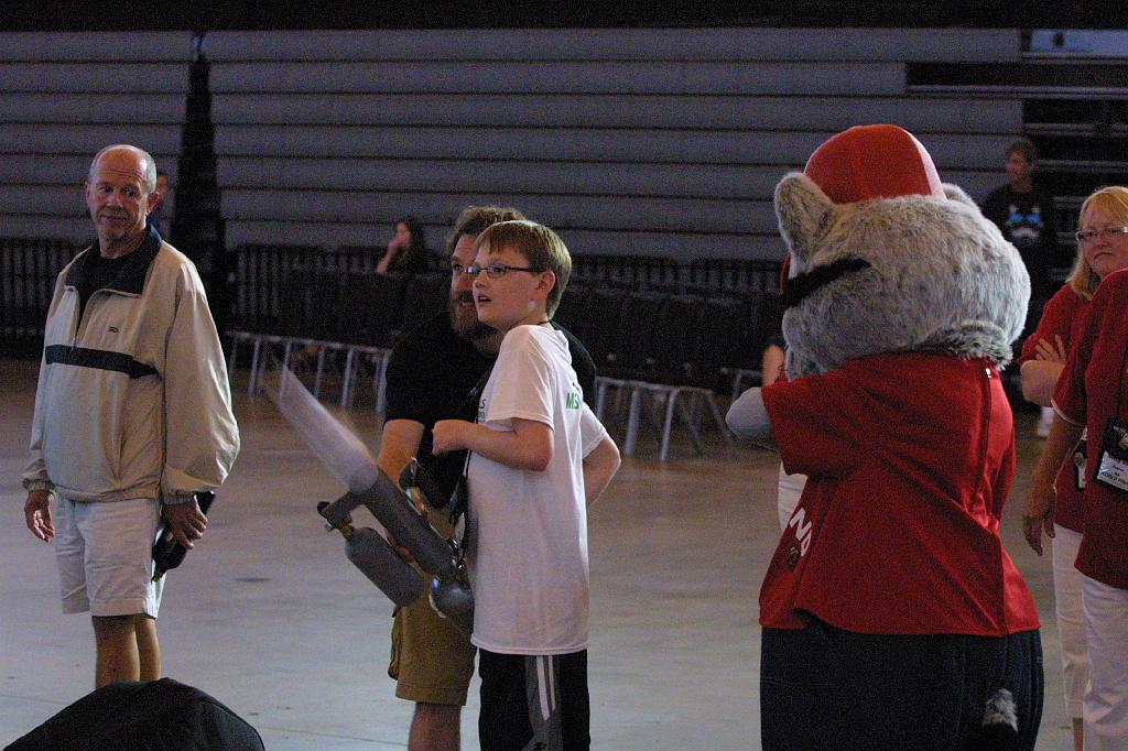 IMG_1234.JPG - Omer and the t-shirt launcher at the Odyssey 2013 World Finals Opening Ceremonies